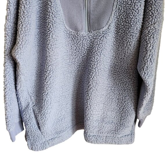 Aerie Blue Sherpa Quarter-Zip Sweatshirt - Picture 3 of 10